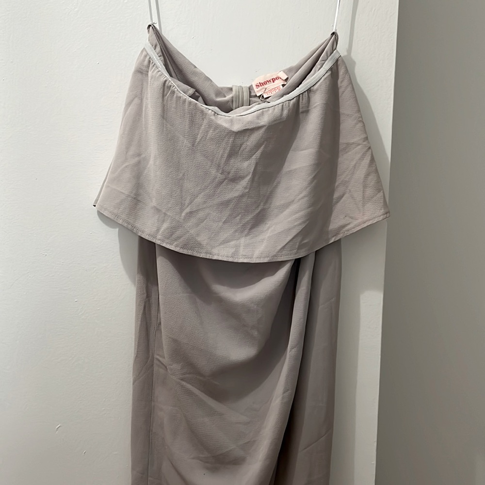 Showpo strapless grey dress, high low.